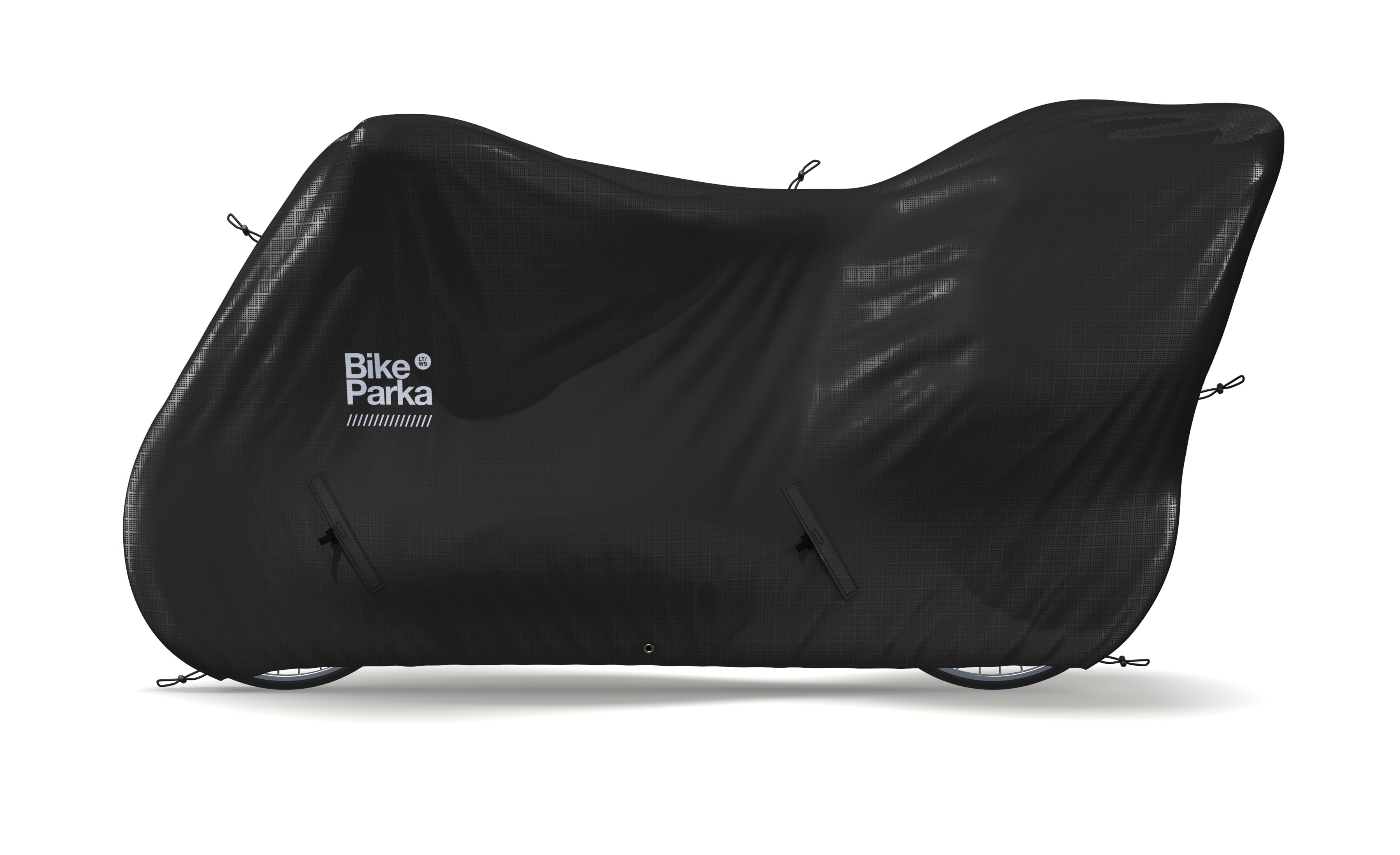 BikeParka Longtail WS cover protecting longtail bikes like Tern GSD with seats